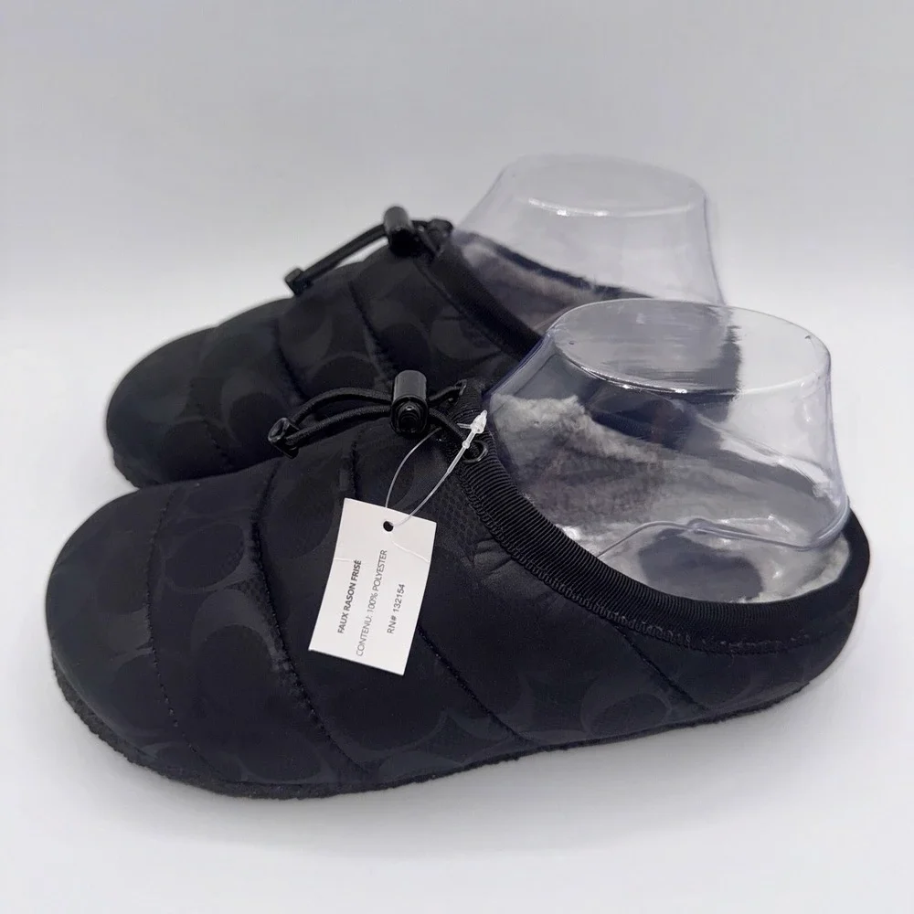 COACH Rachelle Slippers Women's Size 6 Black‎ Monogram Quilted Nylon Mules